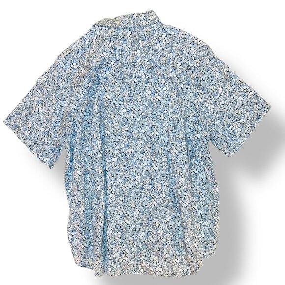 Liberty of London UK Cornflower Blue Short Sleeve Cotton Collar Shirt Blouse Top - Picture 4 of 5